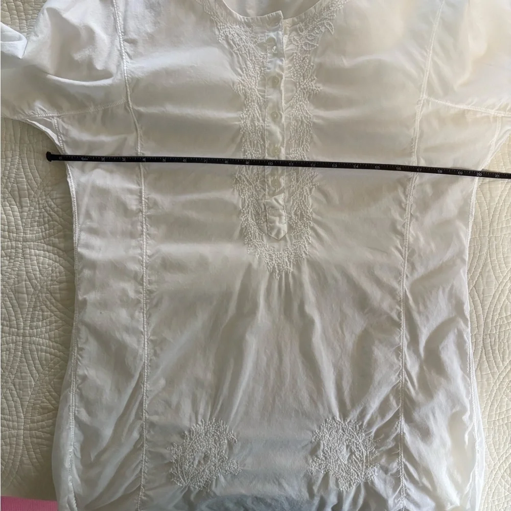 J. Crew Embroidered Cotton Vintage White Tunic Blouse Medium - Picture 8 of 11